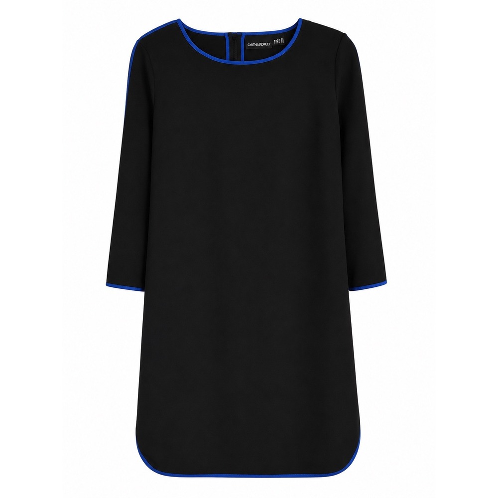 Cynthia Rowley Black Shift Dress Size 6 Blue Trim Stretch Mod Workwear Chic
